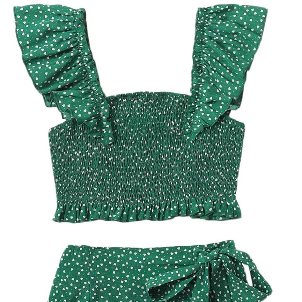 MakeMeChic Women's Two Piece Ruffle Trim Cami Crop Top And Wrap Skirt Set Medium